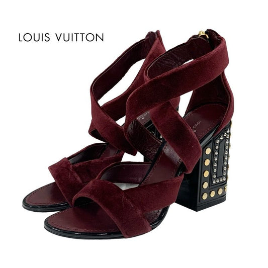 Louis Vuitton Sandals Shoes Velor Bordeaux Black Studs Velvet