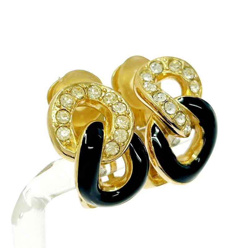 Christian Dior GP Rhinestone Earrings Gold Black 418365 Earrings
