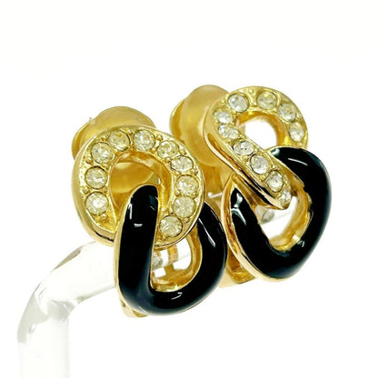 Christian Dior GP Rhinestone Earrings Gold Black 418365 Earrings