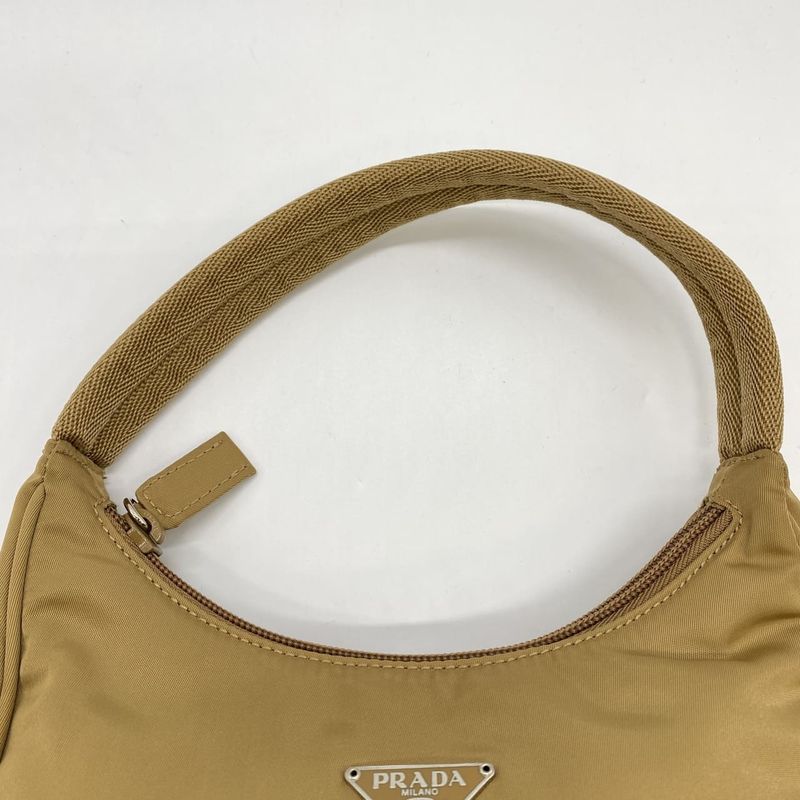 Prada Handbag Accessory Pouch Nylon Beige Ladies Men Vintage Fashion Gift