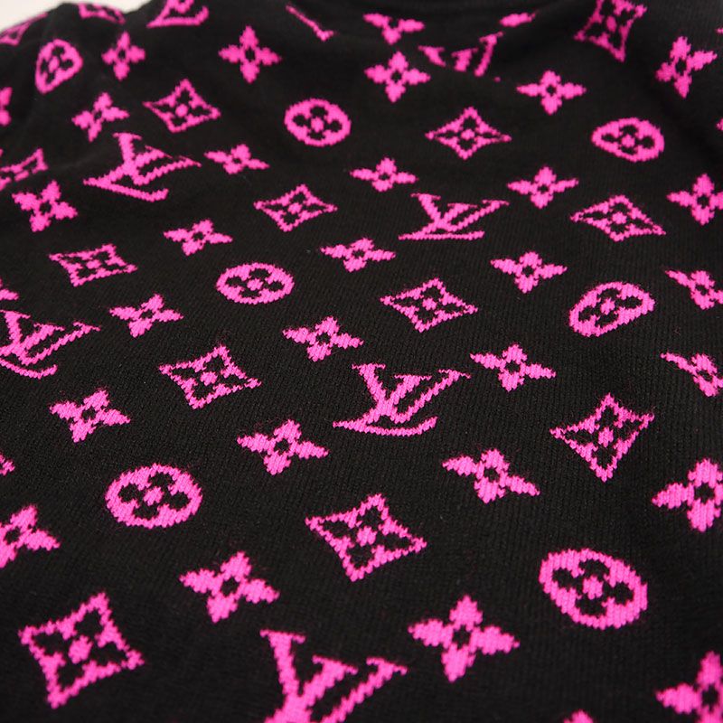 Louis Vuitton Cashmere Knit Size S Black And Pink Monogram Pattern On Back