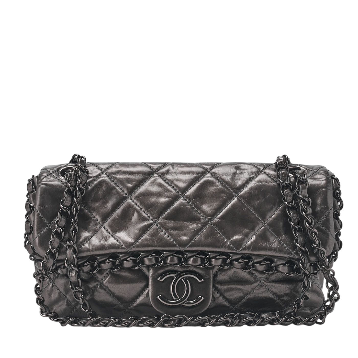 Chanel Matelasse Luxury Chain Shoulder Bag Vintage Calf Black With Black