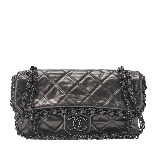 Chanel Matelasse Luxury Chain Shoulder Bag Vintage Calf Black With Black