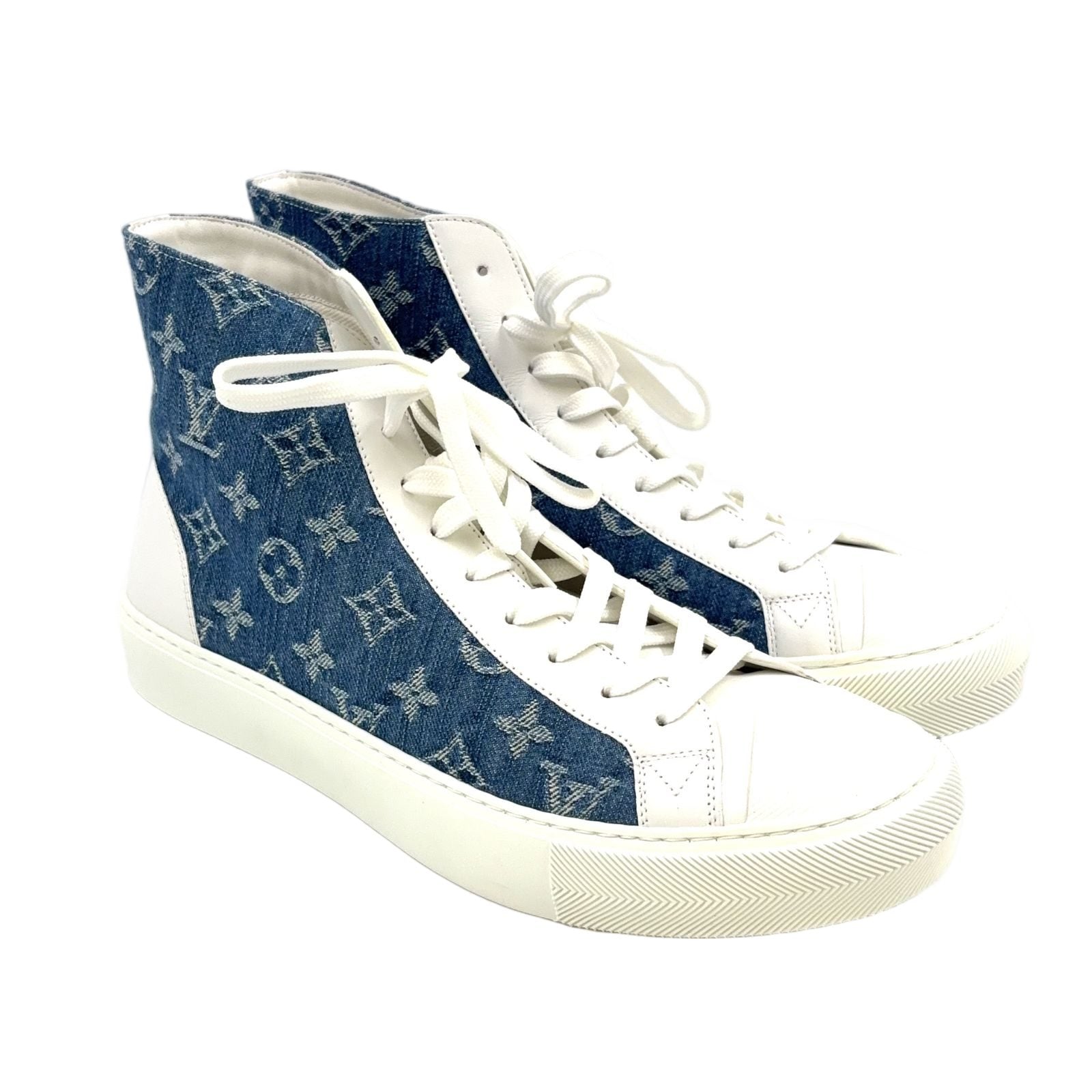 Louis Vuitton Tattoo Line Monogram Denim High Cut Leather Rubber Blue White — view 2