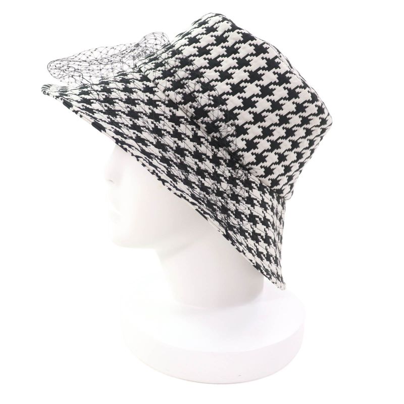 Christian DIOR 04mon924g153 Staggered Houndstooth Hat With Tulle Black White 58