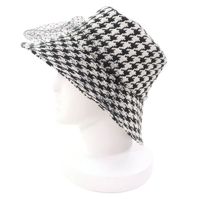 Christian DIOR 04mon924g153 Staggered Houndstooth Hat With Tulle Black White 58