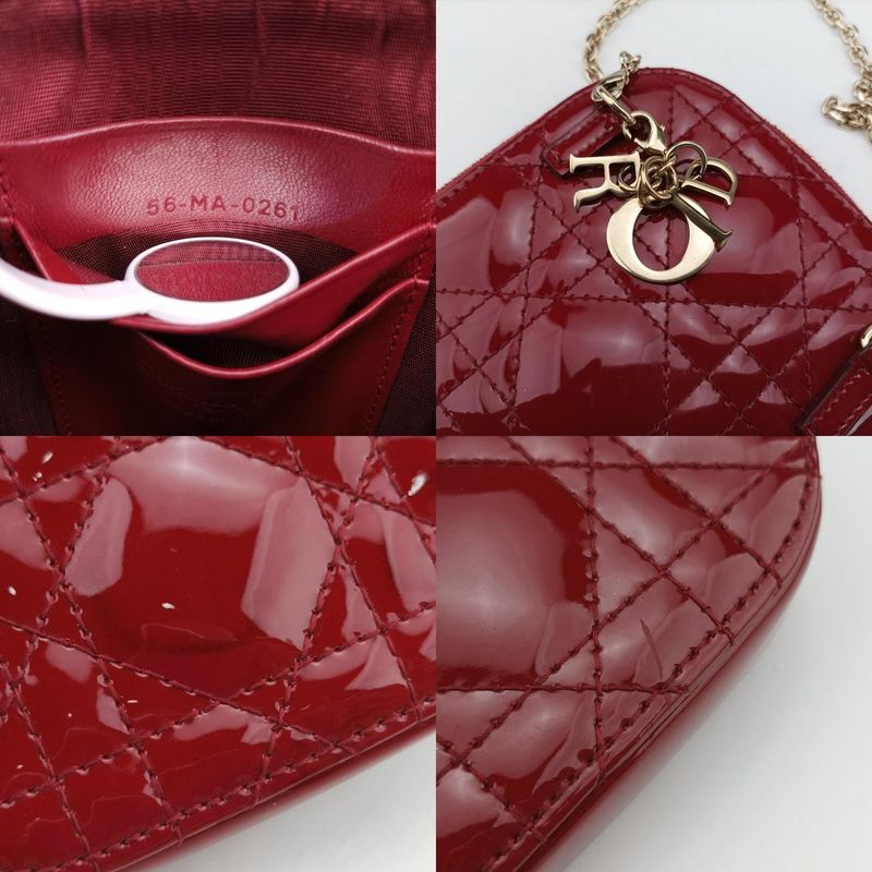 Christian Diorchristian Dior Lady Dior Cannage Phone Holder Red Patent 56-ma-026