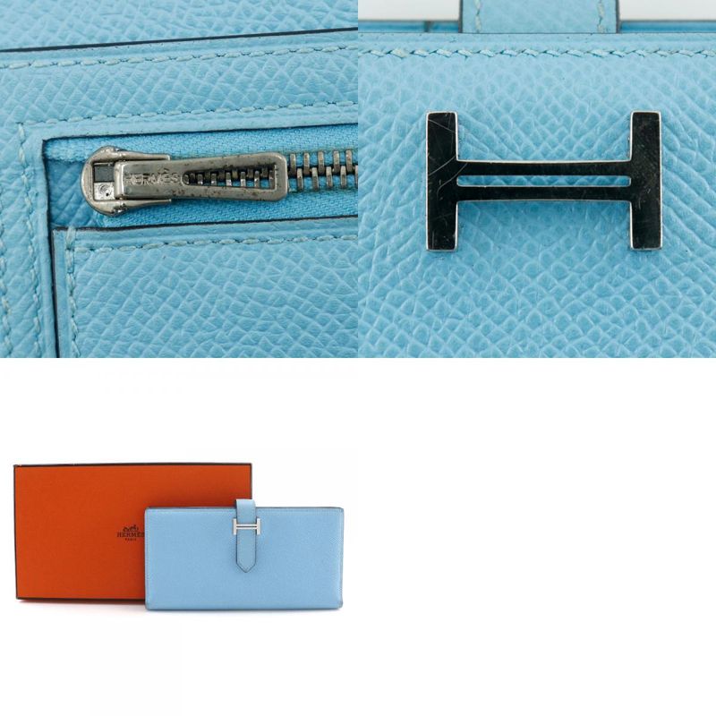 Hermes Bearn Souffle Vaux Epson Light Blue A Ladies Long Wallet