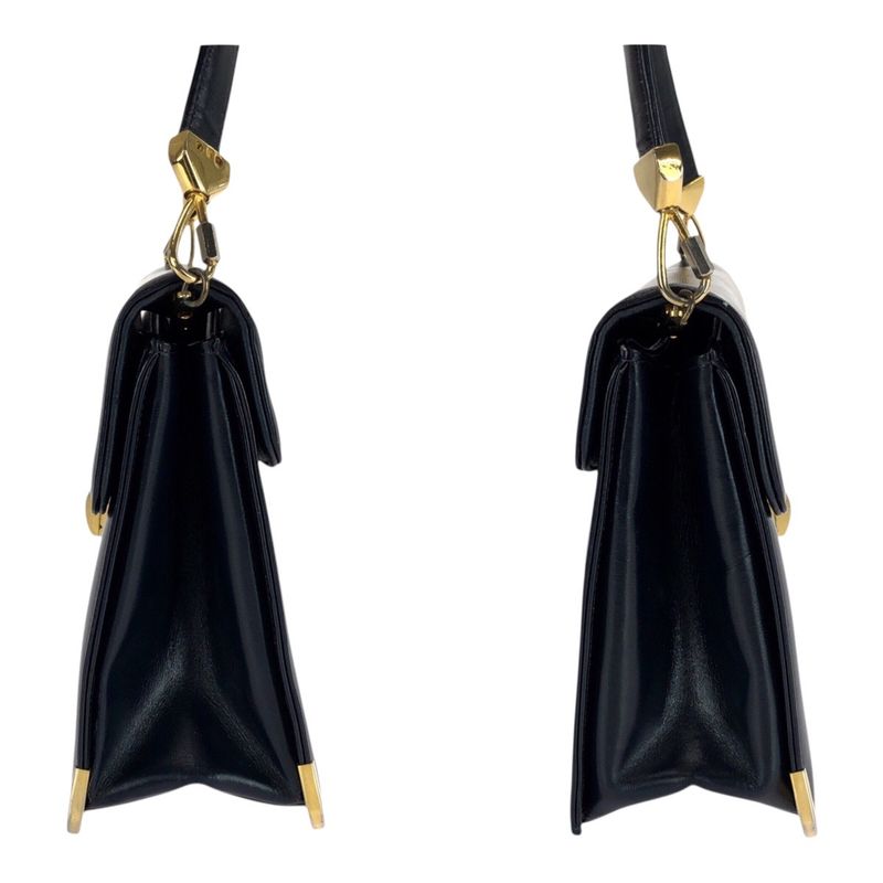 DIOR Vintage Black Gold Hardware Leather Shoulder Bag Pochette Women 505161