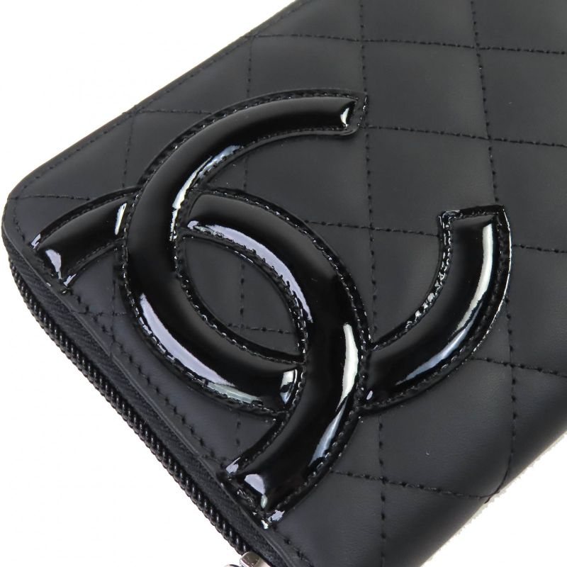 CHANEL A50078 Cambon Line Calfskin Enamel Coco Mark Round Zipper Long Wallet