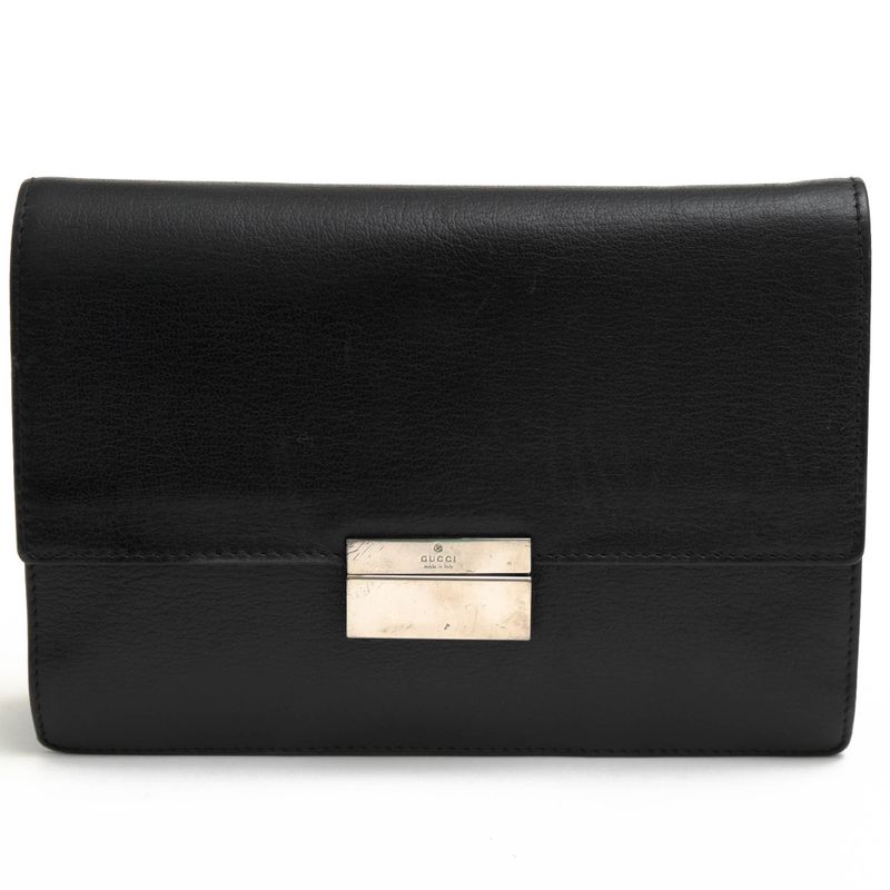 Gucci Bag Second Bag Clutch Bag Men Leather Genuine Black 03137 1669 Flap