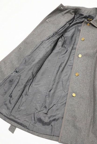 Celine Vintage Stainless Steel Collar Coat Belted Coat Long Coat Logo Buttons
