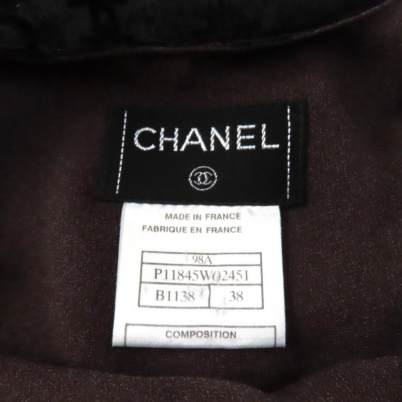 CHANEL Vintage 98A P11845 All Logo Lace Knee Length Tight Skirt Black 38 Made