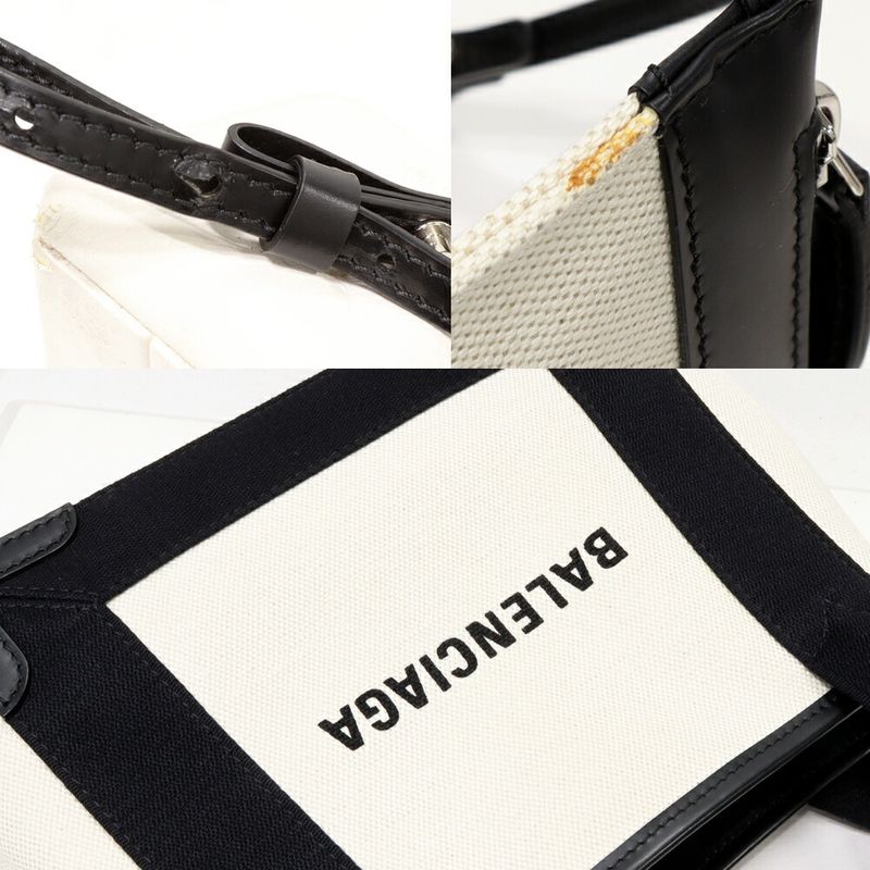 Balenciaga Hand Tote Shoulder Bag Navy Cabas Su XS Canvas X Calf Beige X Black