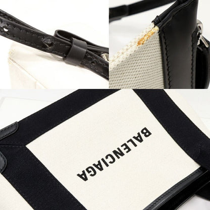 Balenciaga Hand Tote Shoulder Bag Navy Cabas Su XS Canvas X Calf Beige X Black