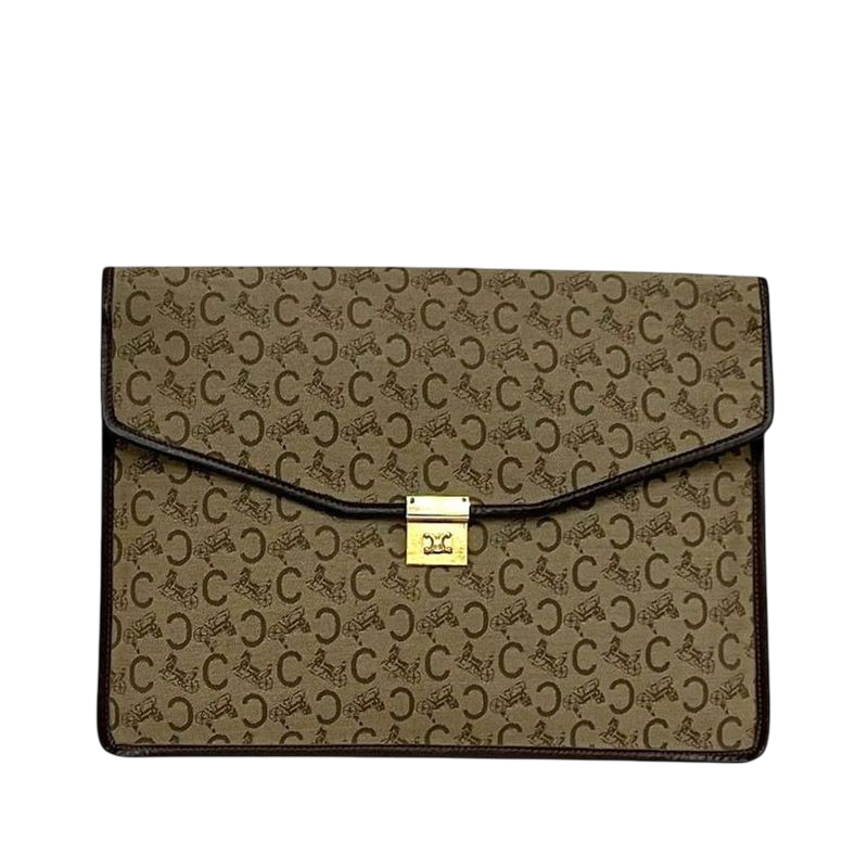 Celine Clutch Bag Beige Brown C Macadam Rare Canvas