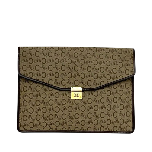 Celine Clutch Bag Beige Brown C Macadam Rare Canvas