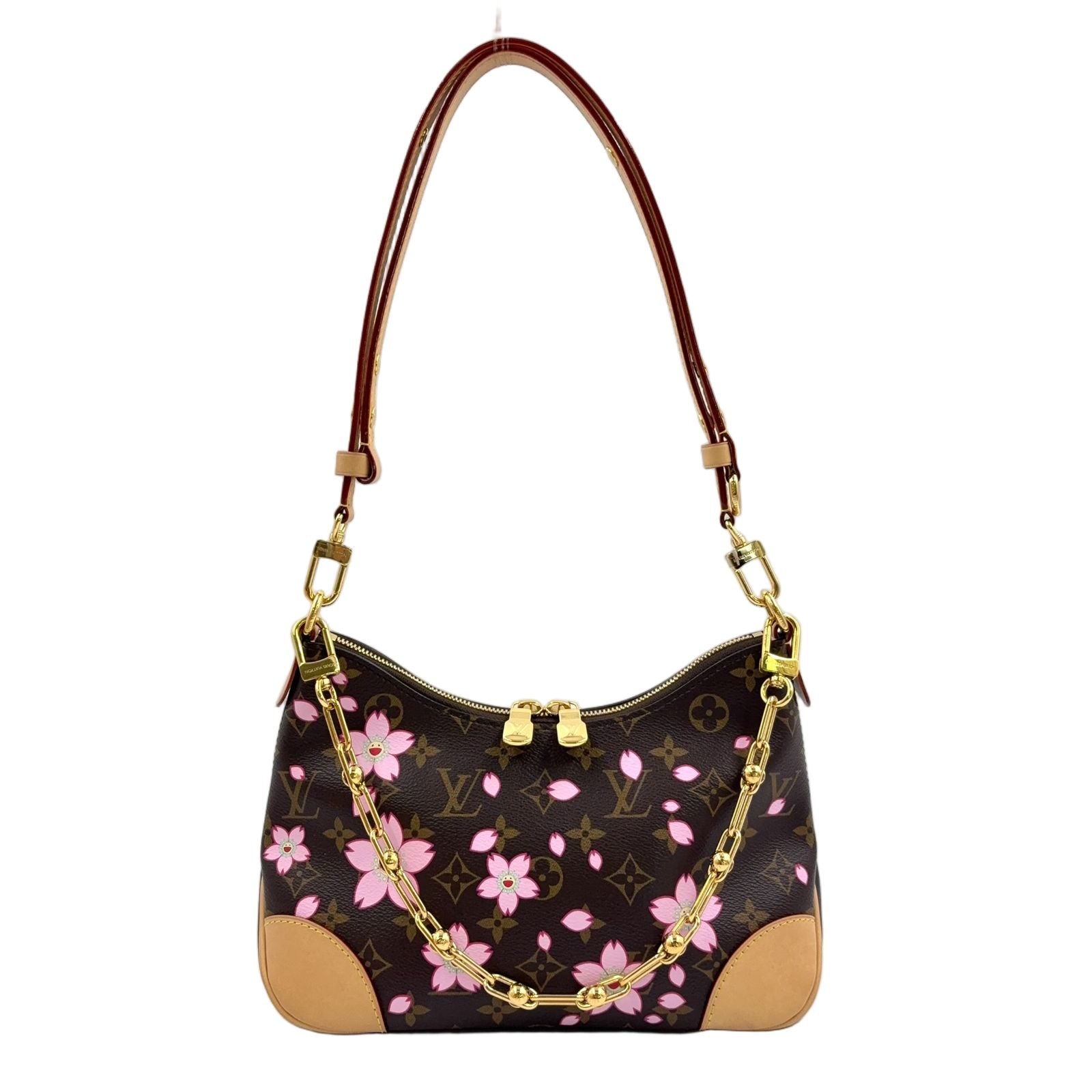 Louis Vuitton Monogram Cherry Blossom Leather Pink Brown Light Shoulder Bag Gold