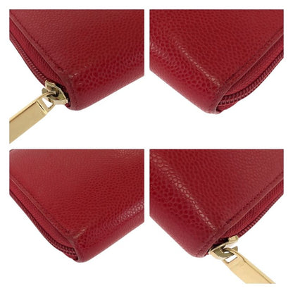 Chanel Coco Mark Red Gold Hardware Leather Long Wallet Round Zipper Ladies