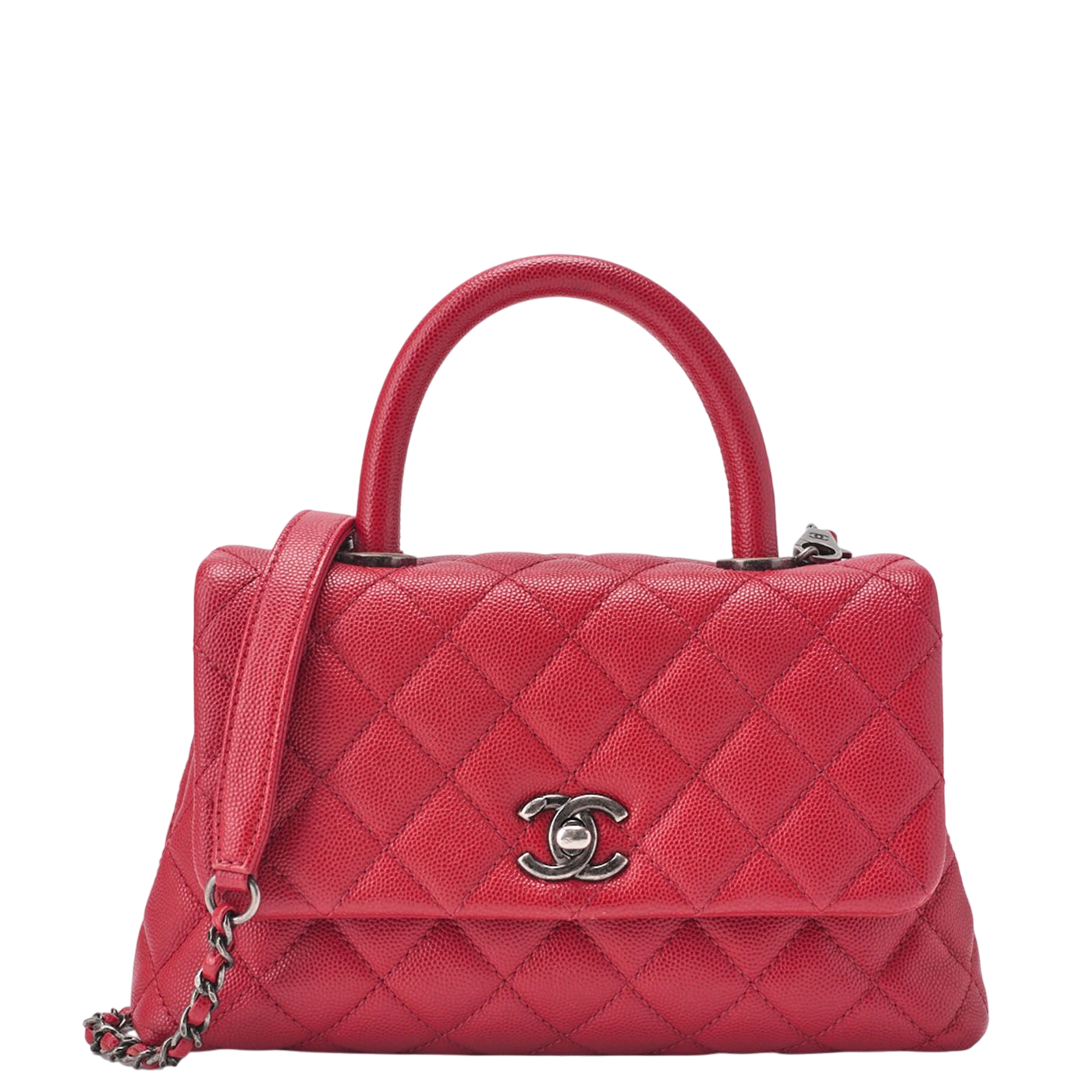 Chanel Chain Shoulder Bag Matelasse Coco Handle 2WAY Handbag Caviar Skin Red