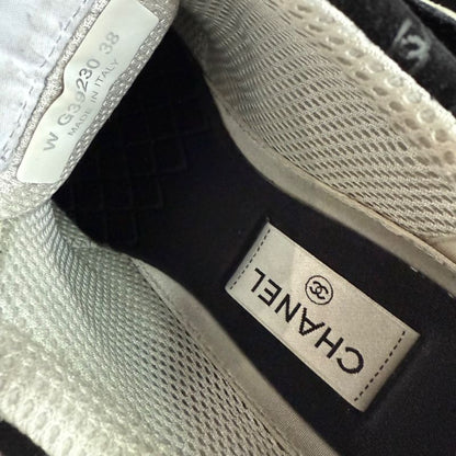 Chanel Coco Mark Sneakers Suede Mesh Logo Black White 38 25cm (9.84in)