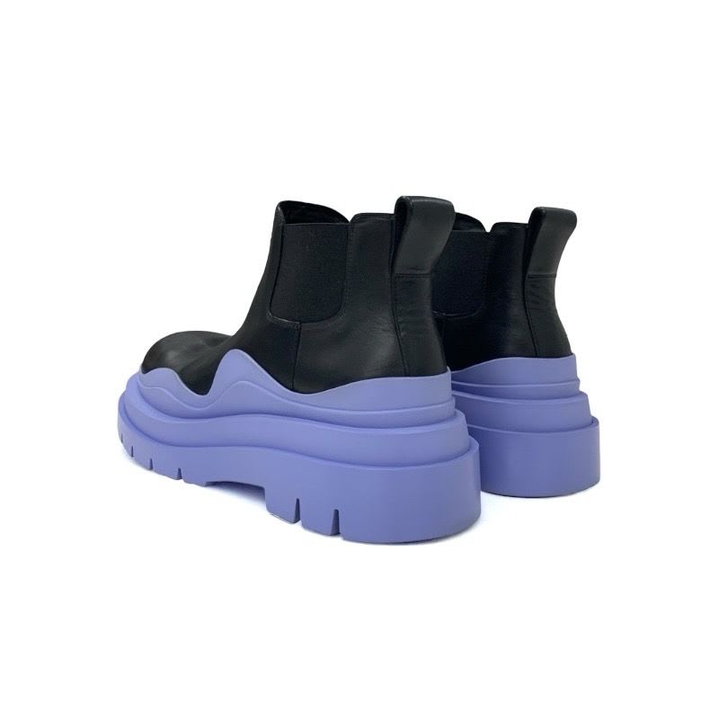 Bottega Veneta Tire Boots Short Shoes Leather Black Purple Ankle Chelsea