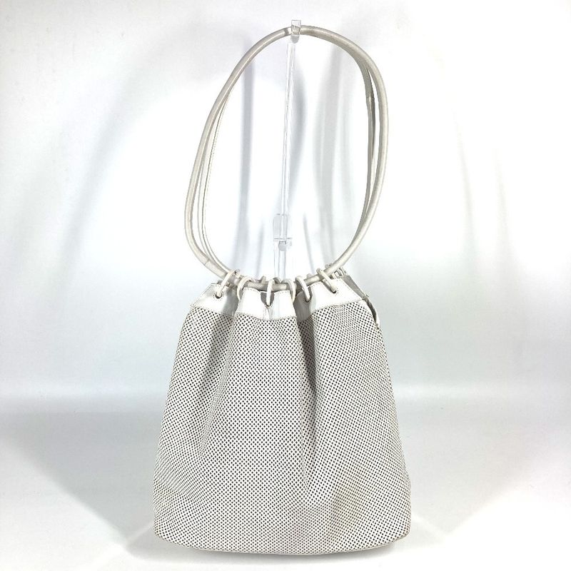 Gucci Shoulder Bag Perforated Mesh Logo 90644 Leather White