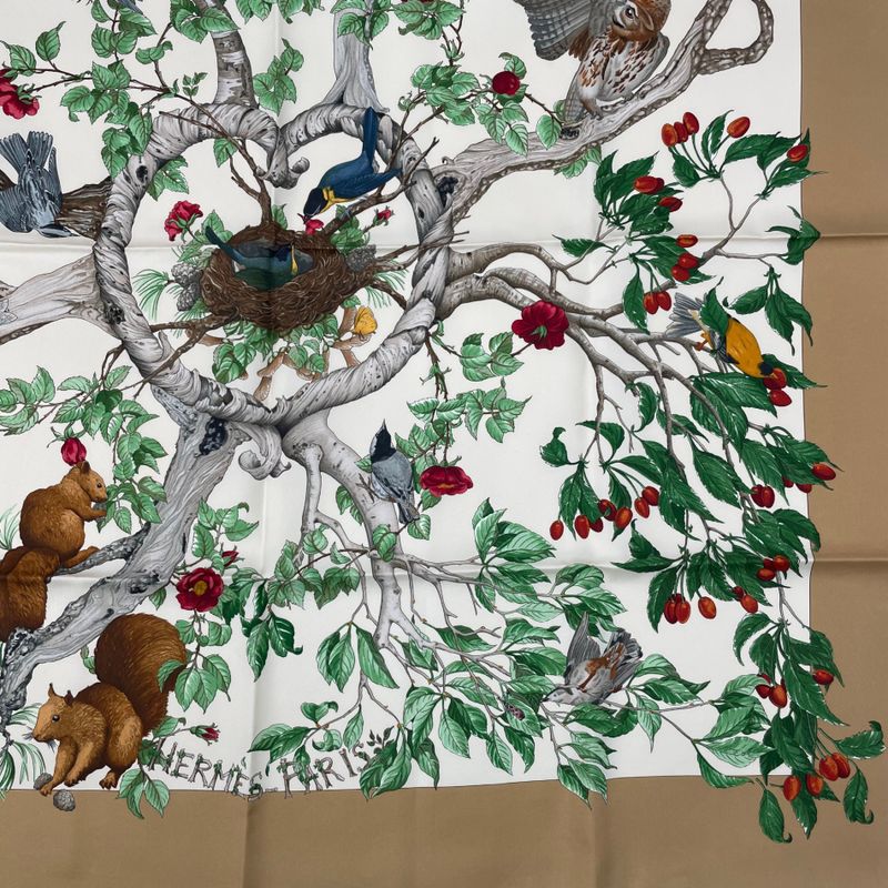 Hermes Carre 90 AU Coeur DES BOIS In The Woods Scarf Silk Blawan