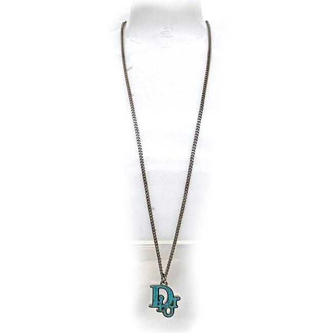 Christian Dior Long Necklace Silver Light Blue