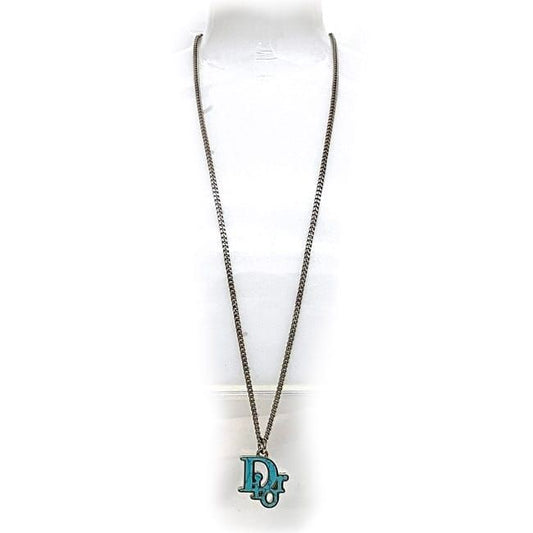 Christian Dior Long Necklace Silver Light Blue