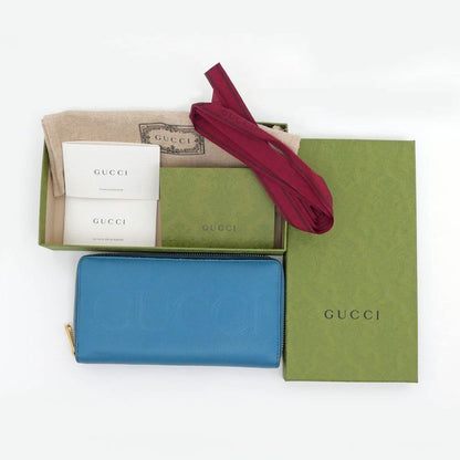 Gucci Logo Zip Around Wallet 658691 Blue - Blue Long Wallet Leather