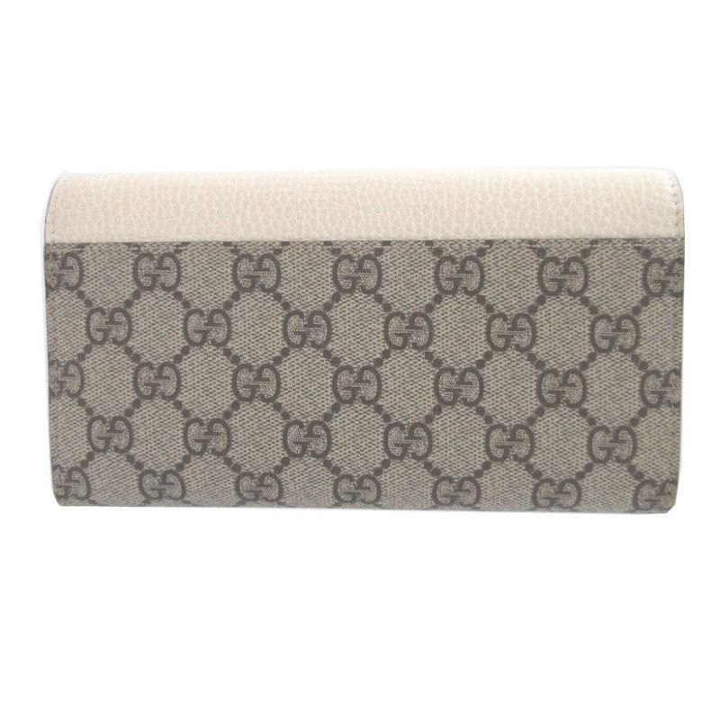 Gucci 456116 GG Canvas Leather Beige Ivory Bifold Long Wallet 1491 Gucci