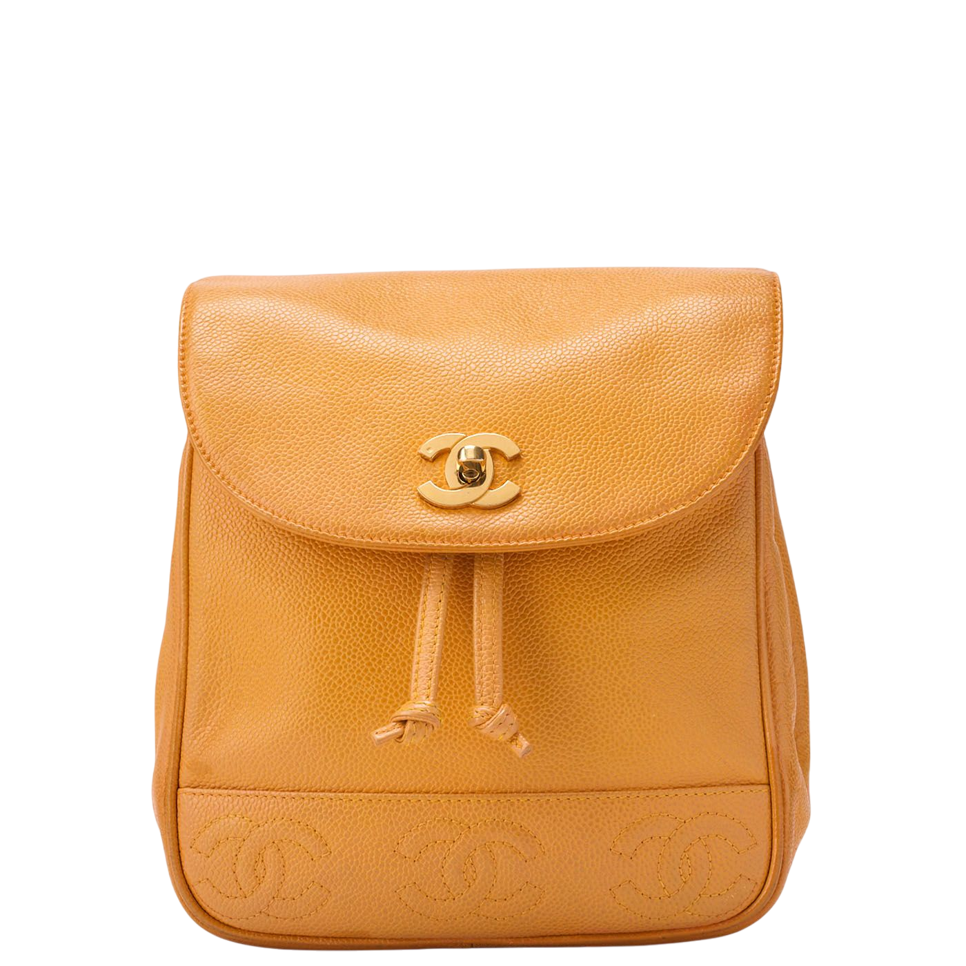 Chanel Backpack Caviar Skin Triple Coco Turnlock Yellow Gold Hardware Women's