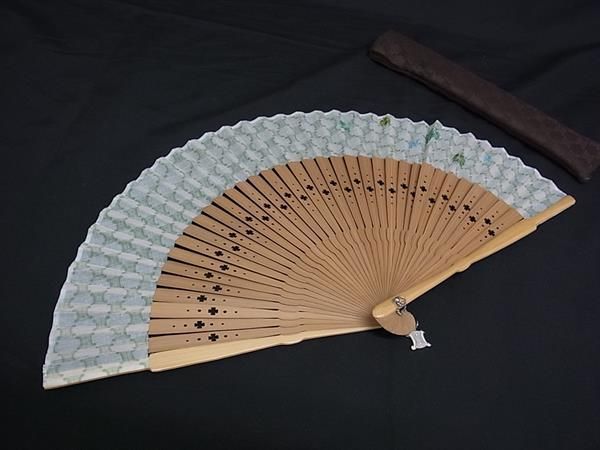 Celine Macadam Patterned Fan Folding Fan Sansu Women's Green And Brown Fg9704