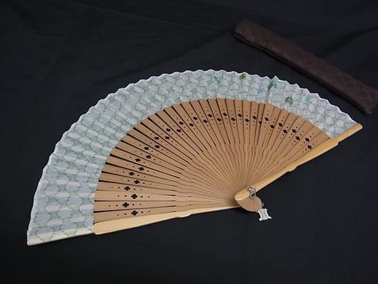 Celine Macadam Patterned Fan Folding Fan Sansu Women's Green And Brown Fg9704