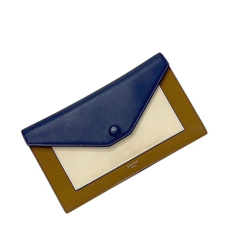 Celine Bifold Long Wallet Brown Navy White Wallet Excellent Condition Leather
