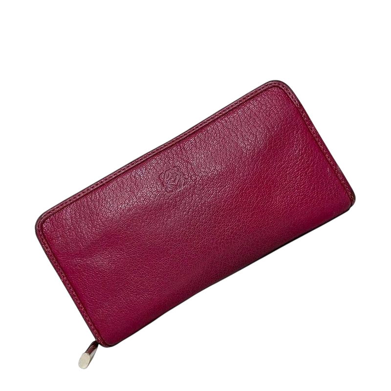 Loewe Round Zipper Long Wallet Pink Amazona Wallet Leather Preowned