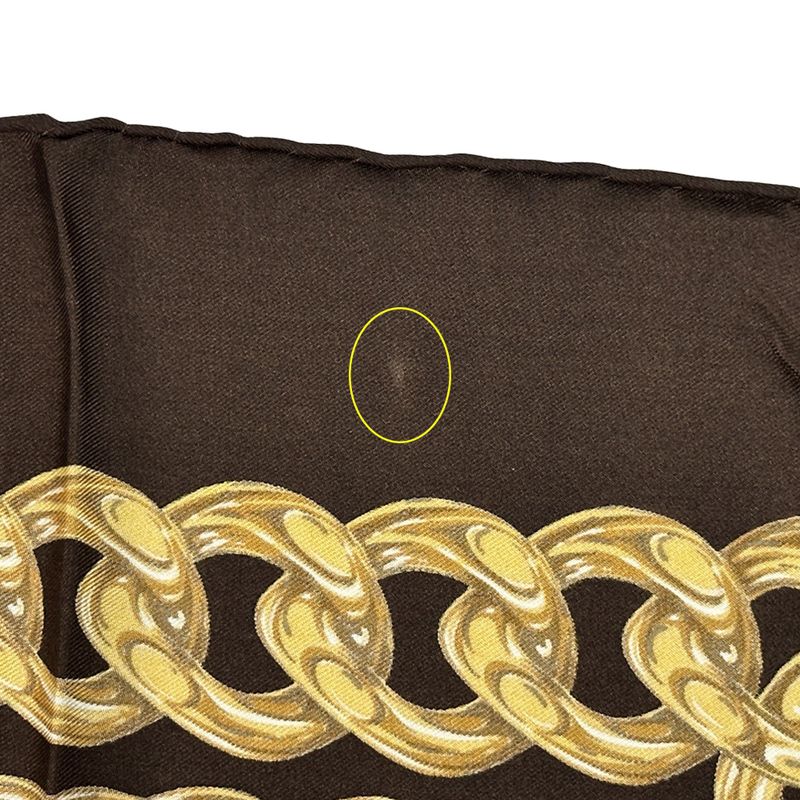 Chanel Scarf Women's Brand Cambon Coco Mark Silk Brown Yellow Chain Gold Dark