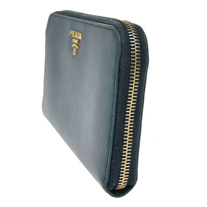 Prada Long Wallet Round Zipper Saffiano Blue 30ka915