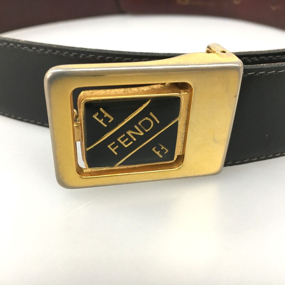 Fendi Sas Buckle Logo Leather Belt Vintage 250-70077 Black X Brown