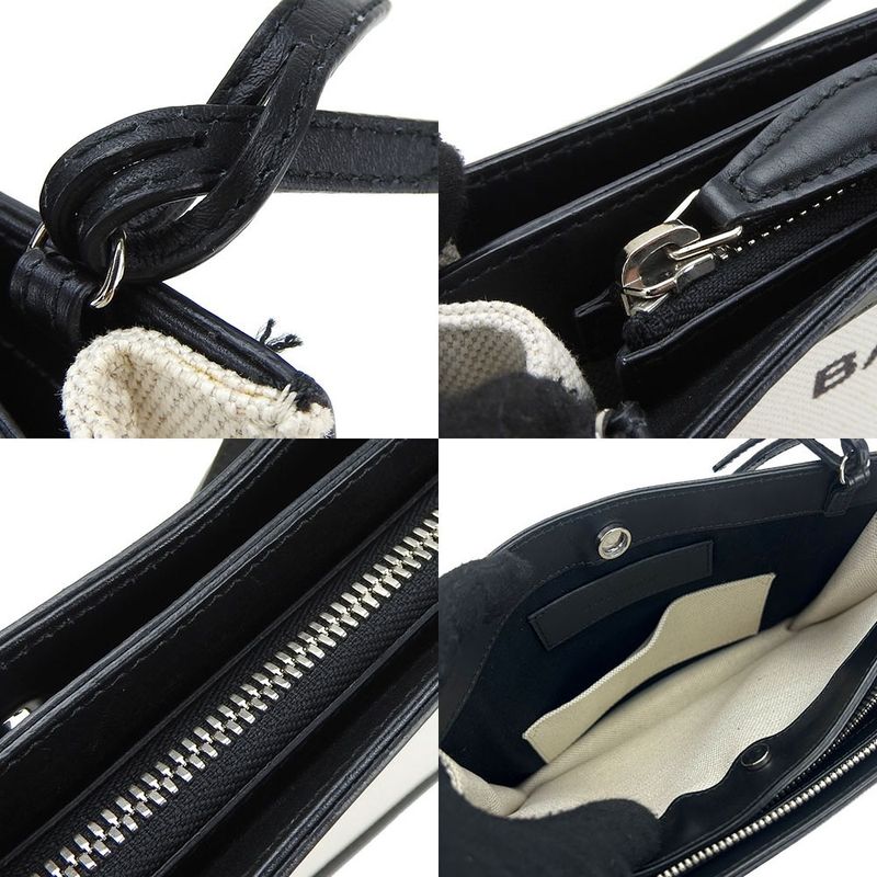 Balenciaga Shoulder Bag Navy Pochette 390641 Canvas Leather Ivory Black Casual