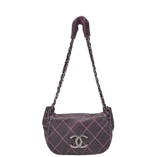 Chanel Shoulder Bag Matelasse Wild Stitch Decacoco Lambskin Purple Silver