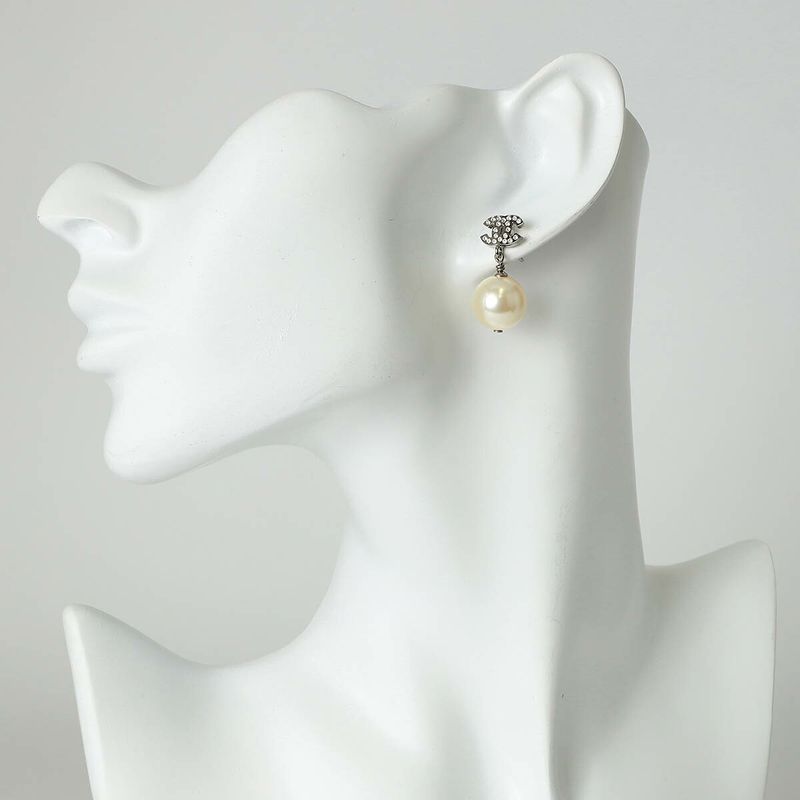 Chanel Earrings Faux Pearl Earrings Silver