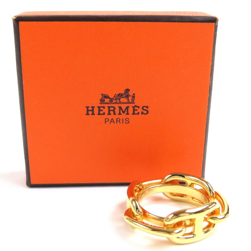 Hermes Lucade Chaine D'ancre Scarf Ring Gold With Box Ladies Large 
