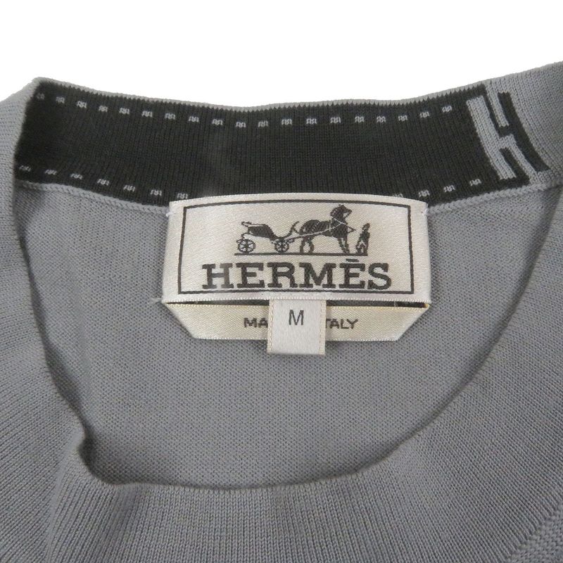 Hermes 24AW 100% Wool Light Hand Long Sleeve Long Sleeve Knit Sweater Gray M