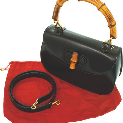 Gucci Bamboo Shoulder Hand Bag Leather Black With Black Shoulder Strap 1294gucci