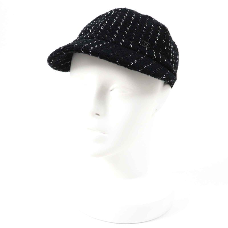 CHANEL 2023 23P Tweed Casket With Coco Mark Hat Black Silver M Made In Italy