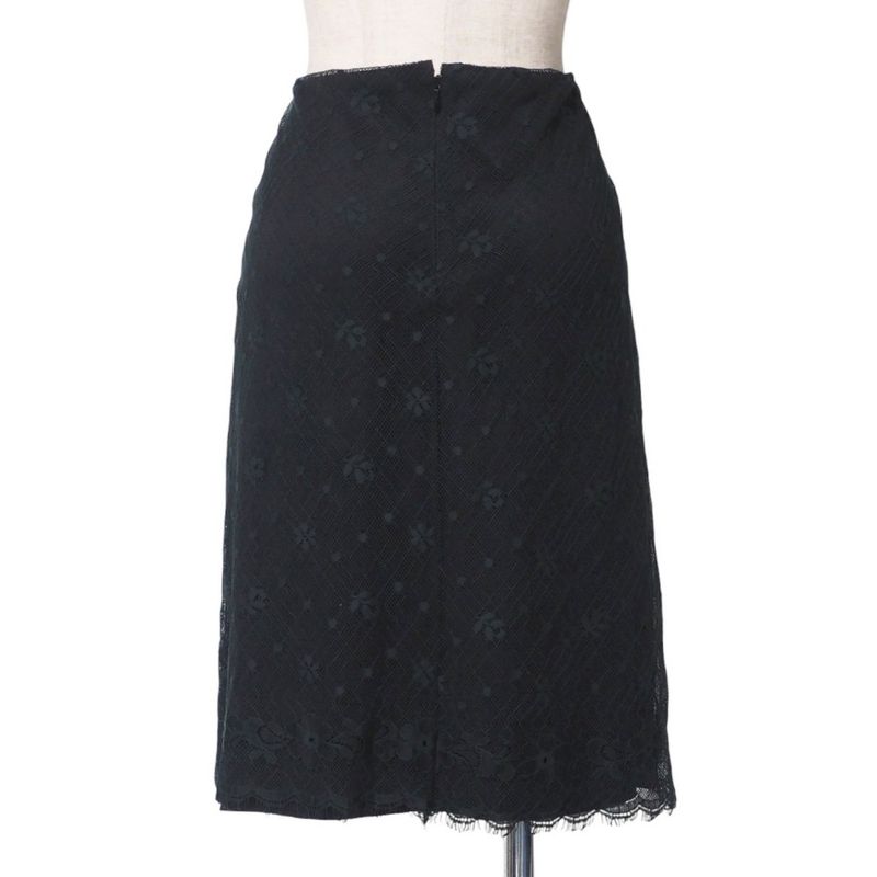 Chanel Skirt Size 40 03A Knee Length CC Logo Coco Mark Floral Lace Black Made