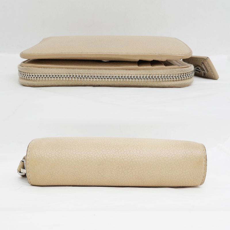 Saint Laurent Bifold Long Wallet Beige Compact Wallet Leather 414661