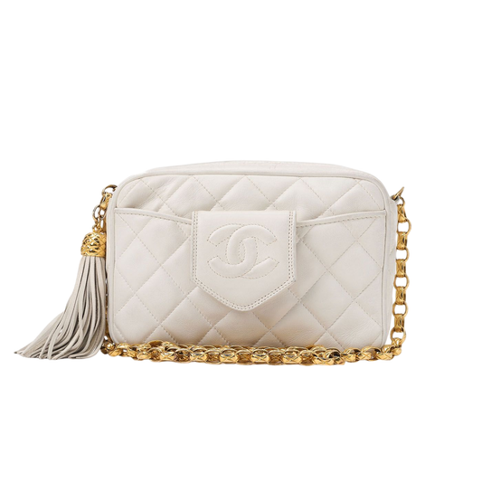 Chanel Matelasse Coco Mark With Fringe Bijoux Chain Shoulder Lambskin White